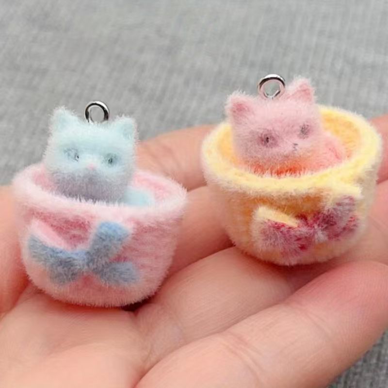 3D Printing Earrings - 4pcs 3D plush resin cat pendant,