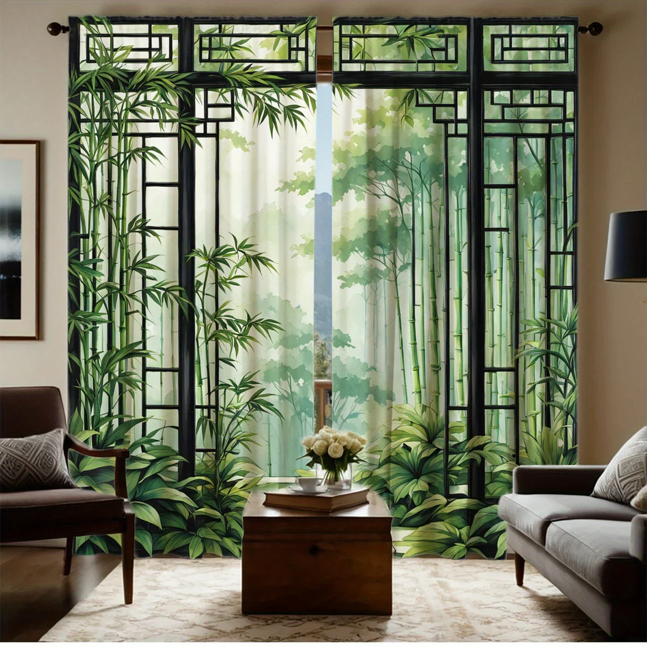 3D Printing Cafe - 3D green bamboo - Printed curtains,