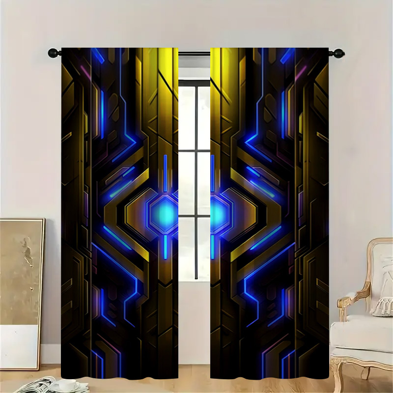 3D Printing Cafe - 2pcs Geometric Tech Curtains with Rod