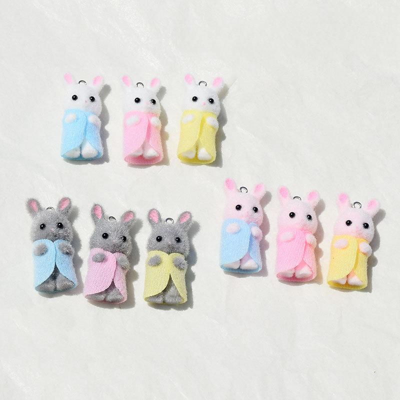 3D Printing Earrings - 3Pcs 3D Flocking Resin Rabbit Charms