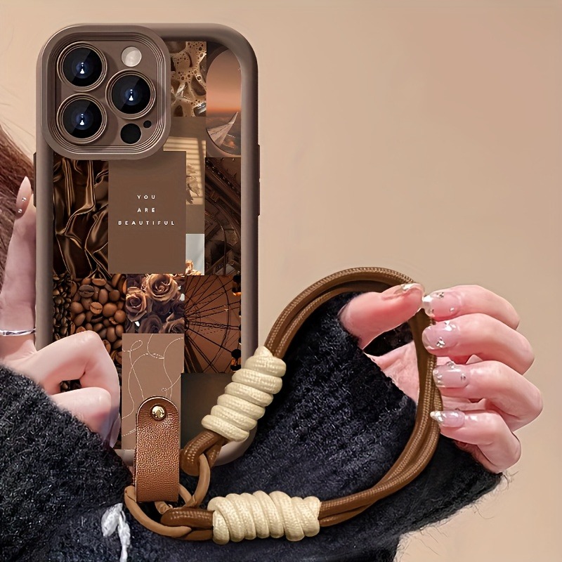 3D Printing Iphone - Brown Coffee Flowers Print Lanyard Strap