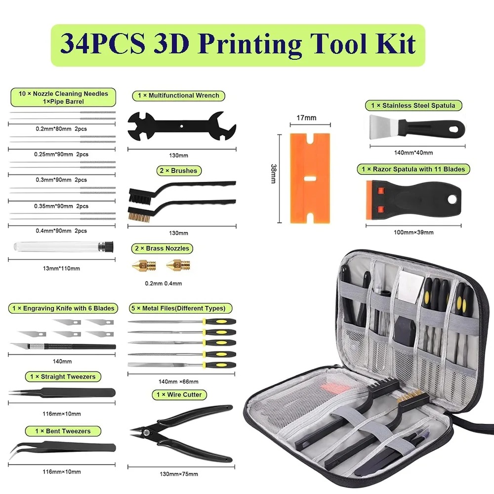 34pcs 3D Printer Tools Kit Noz - огляд і ціна 3D Printing Grinder